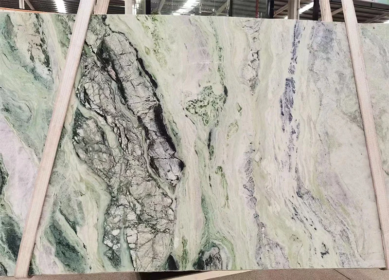 kitchen with green marble countertops