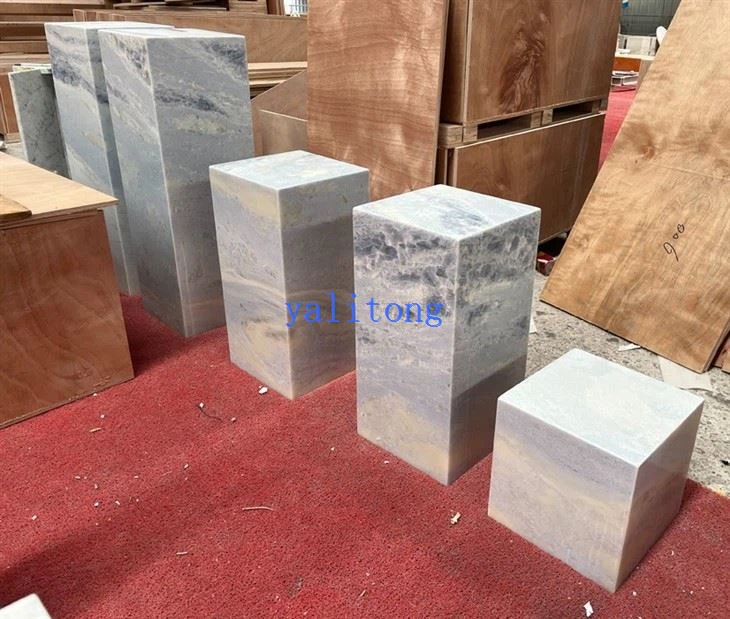 Blue Crystal Marble Plinth Side Table