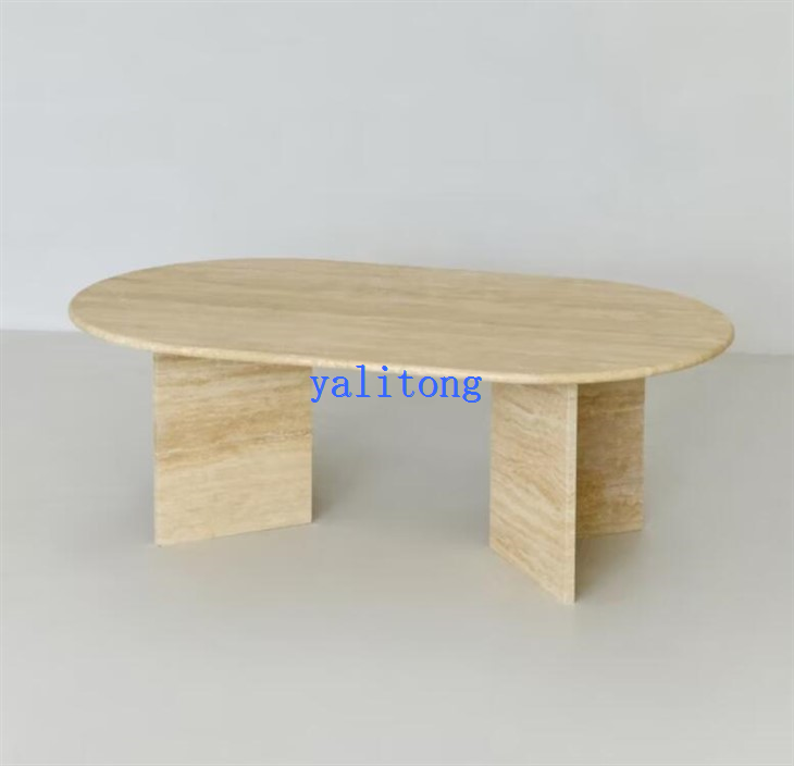 Ovalni sto za kavu i završni stolovi od prirodnog travertina